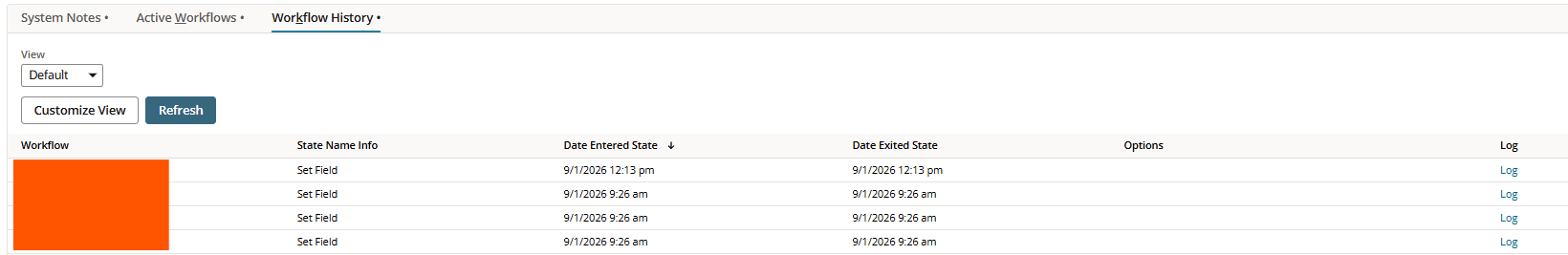 A screenshot of the workflow history section